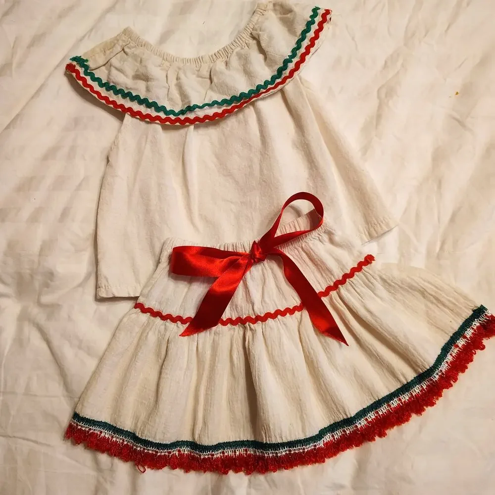 Nuvan Baby Girls 18M Mexican Folklorico Outfit Skirt Top Fiesta Red Green